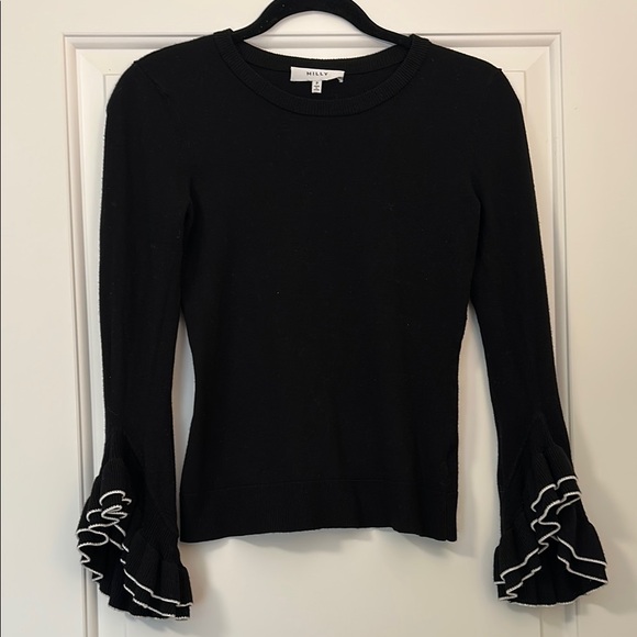 Milly Fitted Black and White Ruffled Bell Sleeve Blouse - Picture 1 of 4
